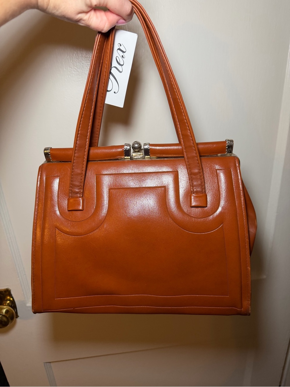 Classic Structured Top-Handle Leather Tote in Cognac